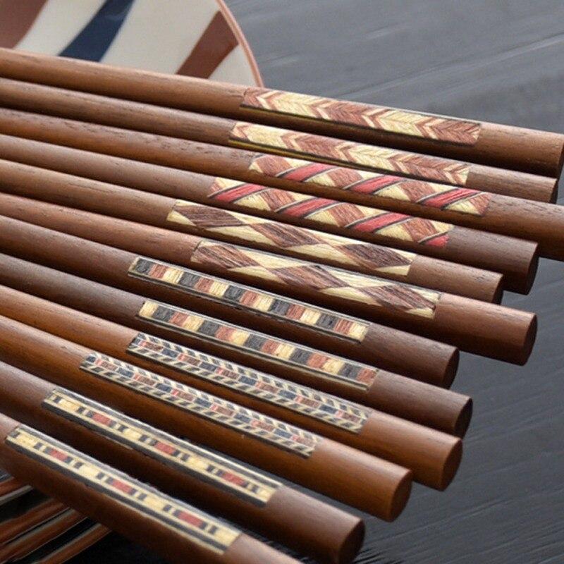 Bețișoare Stil Japonez cu Imprimeu Colorat cu Dungi din Lemn Masiv Reutilizabile Durabile Bețișoare Veselă de Bucătărie Accesorii de Bucătărie