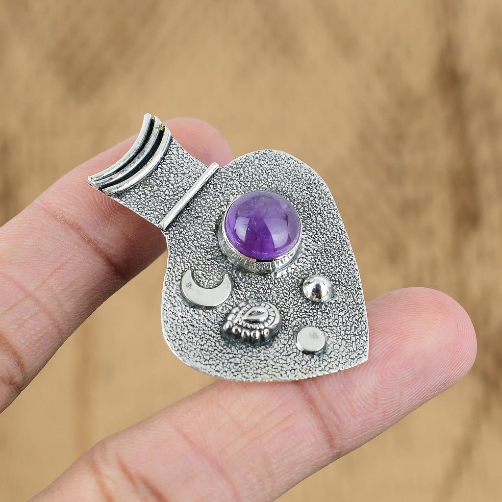 Natural African Amethyst Gemstone Pendant 925 Sterling Silver Indian Jewelry