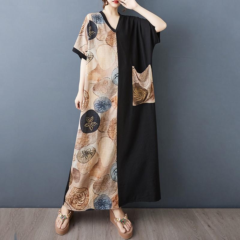 

Короткий рукав Плюс размер Хлопок винтажный цветочный новый в платьях для женщин повседневный свободный Макси длинное летнее платье