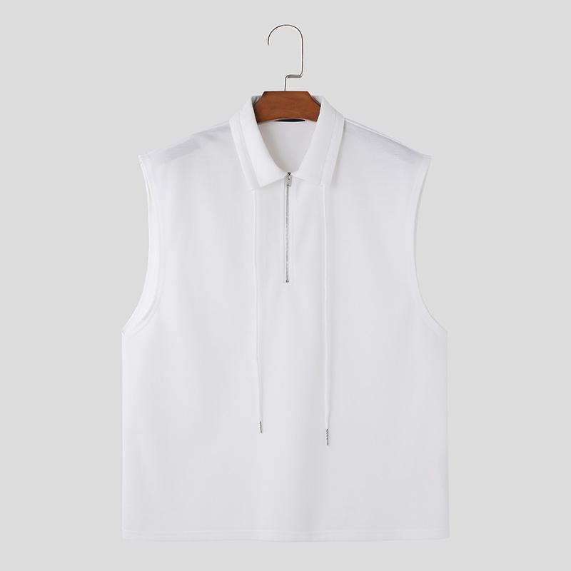 Men Turn Down Collar Zipper Up Sleeveless Pullover Vest Wiastcoats