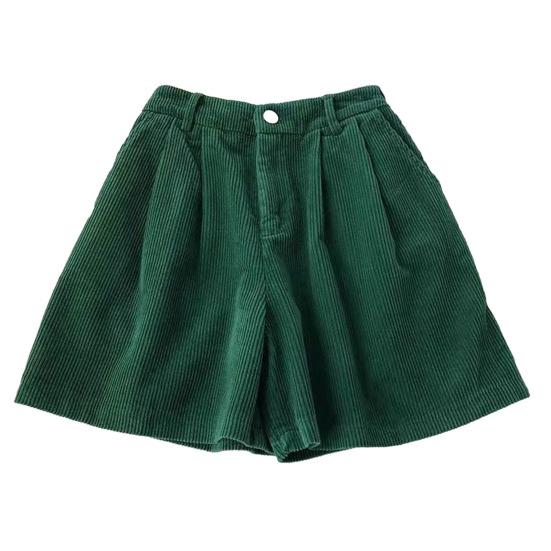 Vintage-Cord-Damen-Shorts, elastisch, hohe Taille, Knopf, Reißverschluss, Shorts, Taschen, weites Bein, kurze Hose