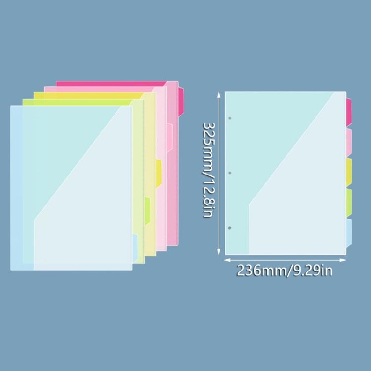5 Pcs Plastic Dividers Index Page Folders 3 Holes File Folders Separator Binder Sheet Protectors Document Organizers