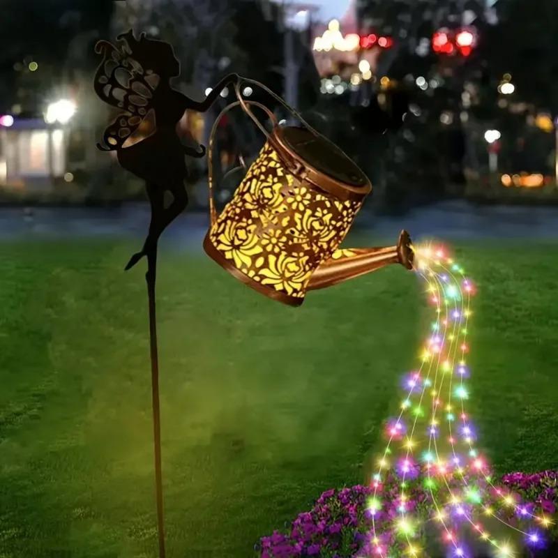 LED Fairy Solar Watering Can Light Hanging Kettle Lantern Light Outdoor Waterproof Outside Path Lawn Yard Garden Decoration Lamp