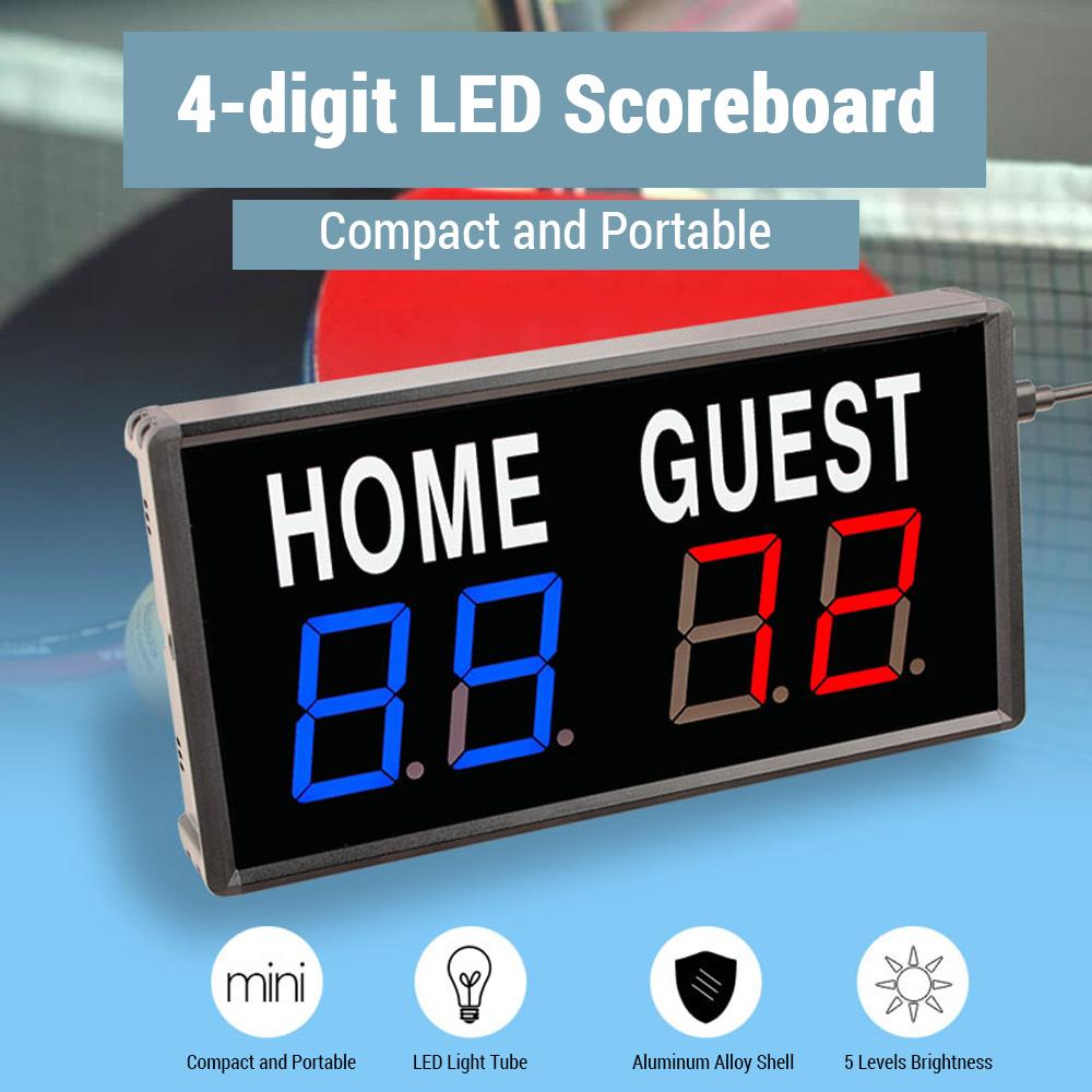 4-Digit LED Digital Scoreboard Portable Wireless Remote Sports Score Keeper for Basketball Football Table Tennis Billiards Game
