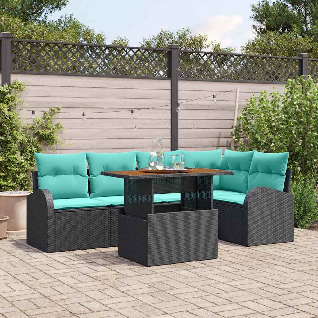 Garden Sofa Set with Storage 6 pcs Black Poly Rattan