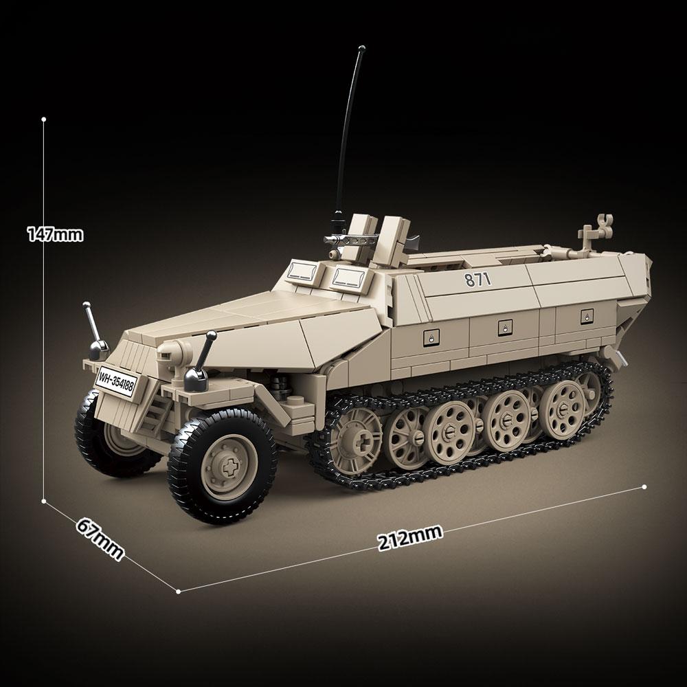 714 Teile Zweiter Weltkrieg Gepanzertes SD.KF5.251 Halbkettenfahrzeug Leicht gepanzertes Fahrzeug Soldat MOC Modellbausteine Ziegel Spielzeug ohne Karton Für Kinder