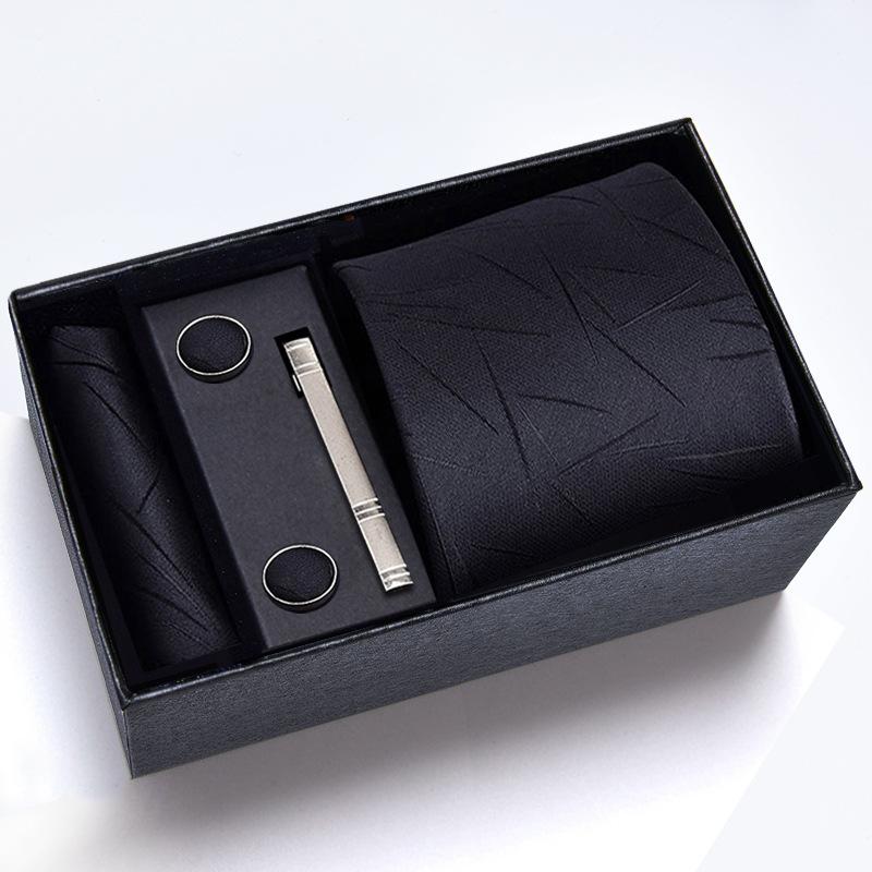 Gift Box Men'S Tie Square Scarf Cufflinks Tie Clip Five-Piece Set, Formal Business Blue Stripes