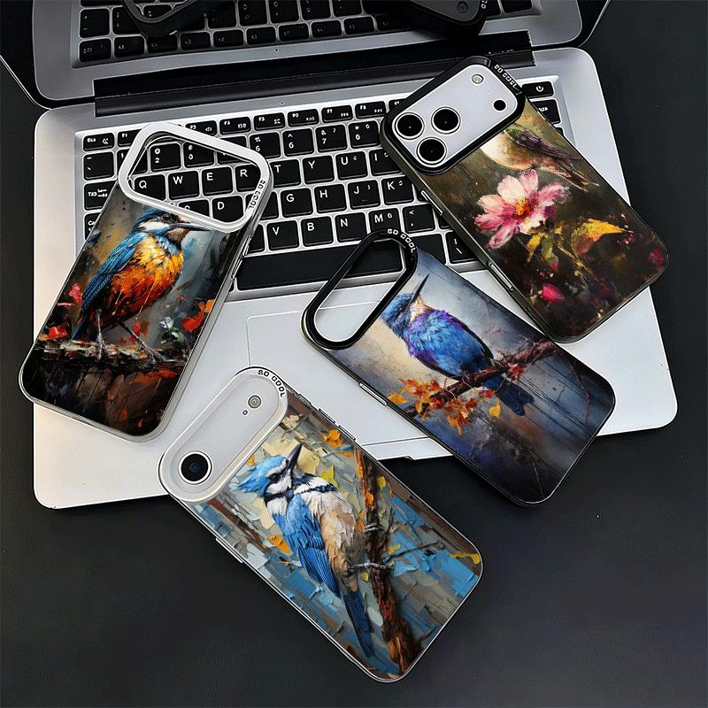 Bird Oil Painting Style Soft Phone Case for iPhone 15 16 17 Pro Max 17Air 16E 14 Plus 13 12 Mini Shockproof Cover Back Shell