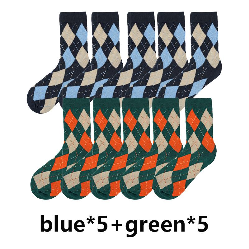 

10 пар/лот Женские полосатые носки Высокое качество Клетчатый ромбовидный узор Харадзюку Гребенной хлопок Средней длины Гольфы 10pairs