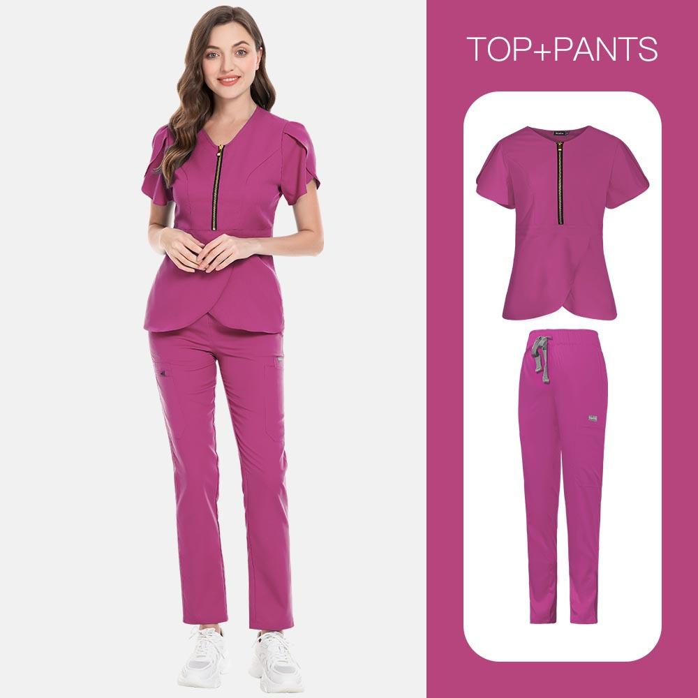Beauty Salon Spa Club High Quality Hand Washing Clothes Work Clothes Staff Uniform Solid Color Set Nurse Clothes Embroidered Logo