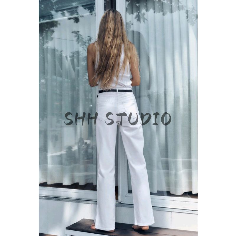 Summer New Women clothes Minimalist Style Five Pocket Decoration White Cotton High Waist Straight Jeans 1889151