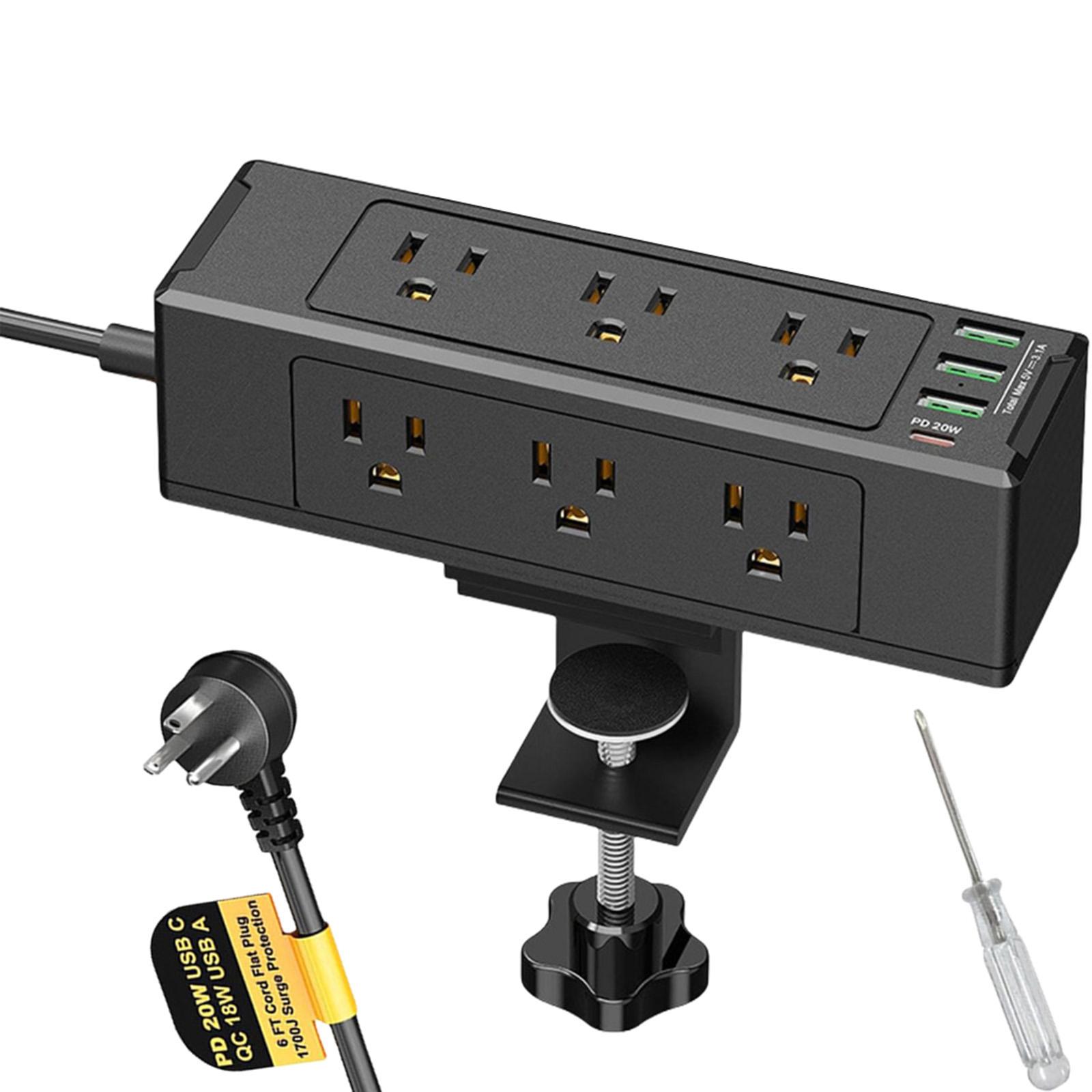

Desk Edge Mount Power Strip with 6 Outlets & 4 Fast Charging USB Ports Tabletop Surge Protector Desk Clamp Power Socket чорний