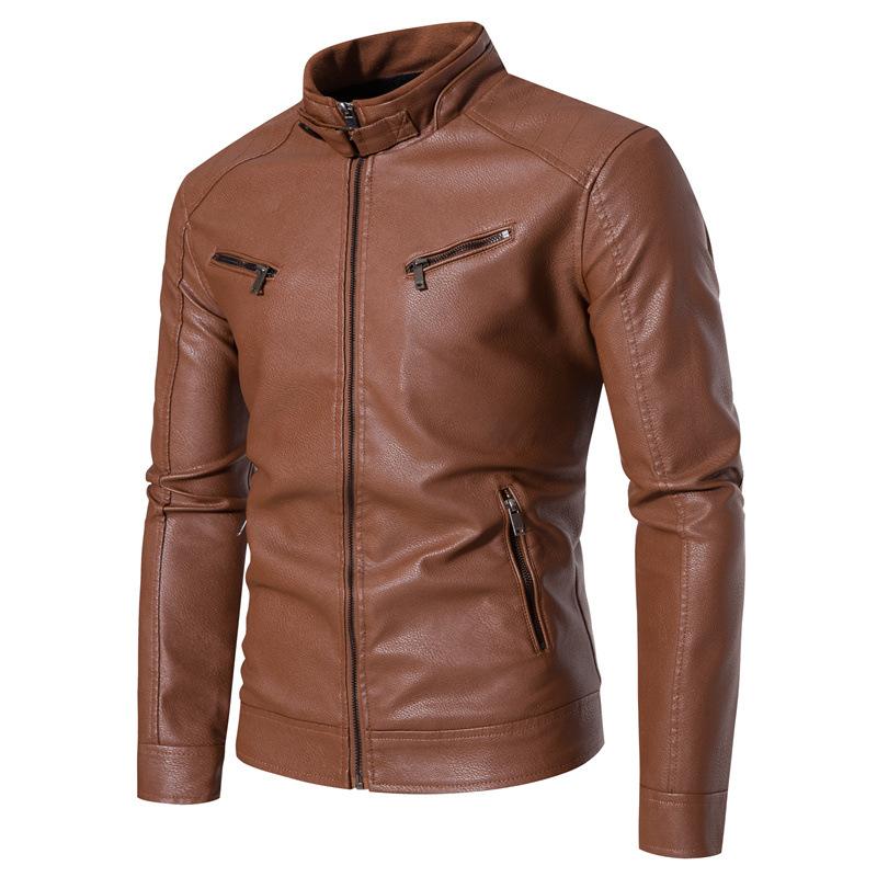 Hot-selling autumn and winter men's PU leather jacket, trendy youth stand-collar punk men's motorcycle leather jacket