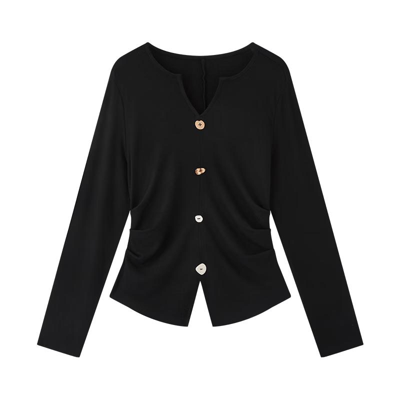 La Chapelle Women's Slim-Fit V-Neck Long Sleeve T-Shirt