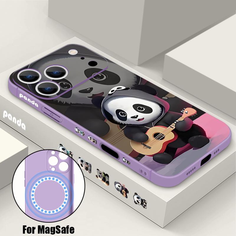 For iPhone 17 Pro Max Case Guitar-playing Panda Magnetic For Magsafe Silicone Cover For iPhone 16 Pro Max Funda iPhone 15 14 13 12 11 16E Air