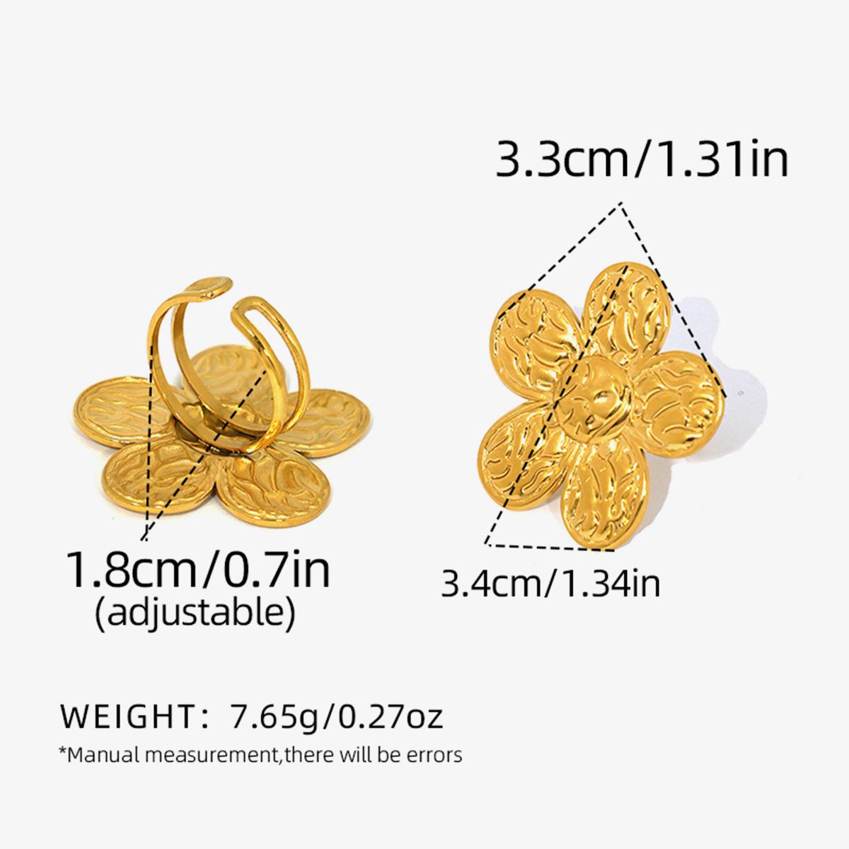 

Vintage Stainless Steel Women s Fashion Geometric Flower Rings for Women Trendy Metal Texture 18K Gold Plated Flower Zircon resizable
