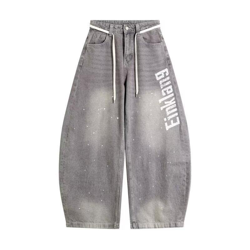 JYL Women s Wide-Leg Jeans American Vintage Splash Gray Loose Casual Bootcut Denim S античный рубиновый