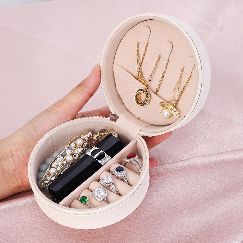 Korean Style Round Travel Jewelry Box for Earrings and Ear Studs