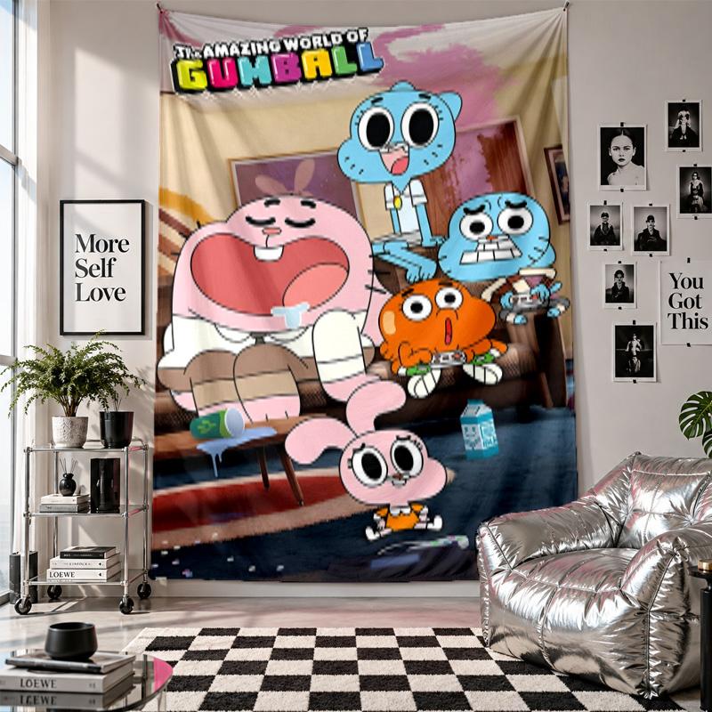 Arazzo da PareteIncredibile Mondo di Gumball Tessuto da Appendere Decorativo Copertura di Sfondo per Decorazione della Stanza