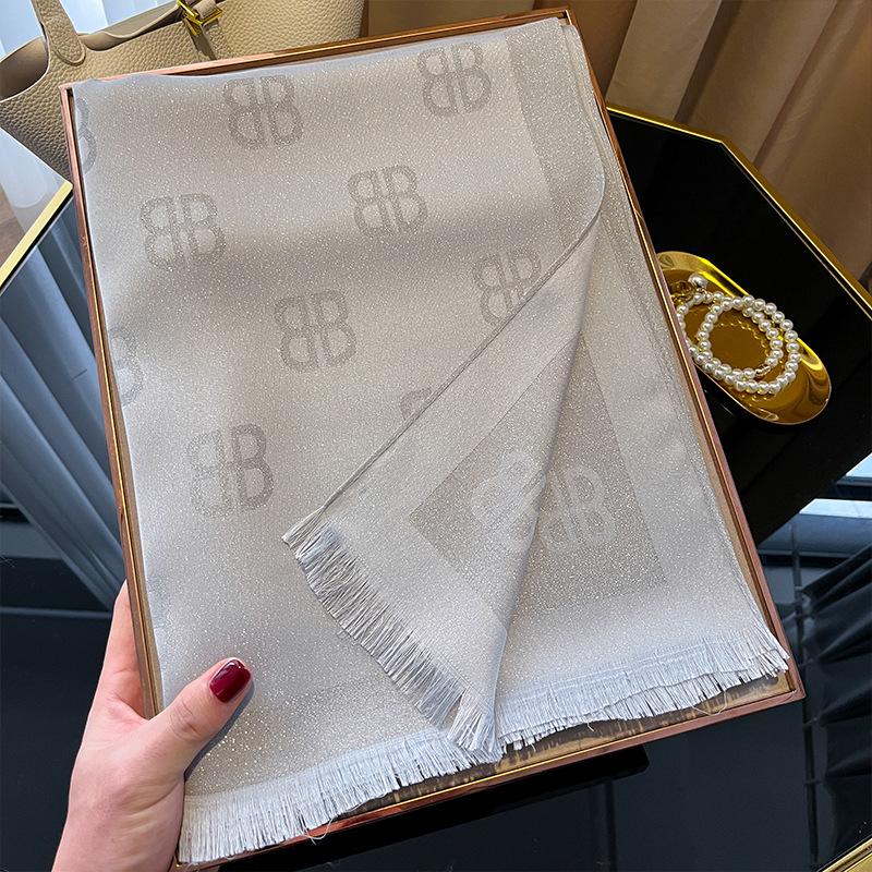 High Fashion Spring And Summer Long Silk Scarf Silk Shawl Scarf Fashion Versatile Tencel Cotton Letter Scarf