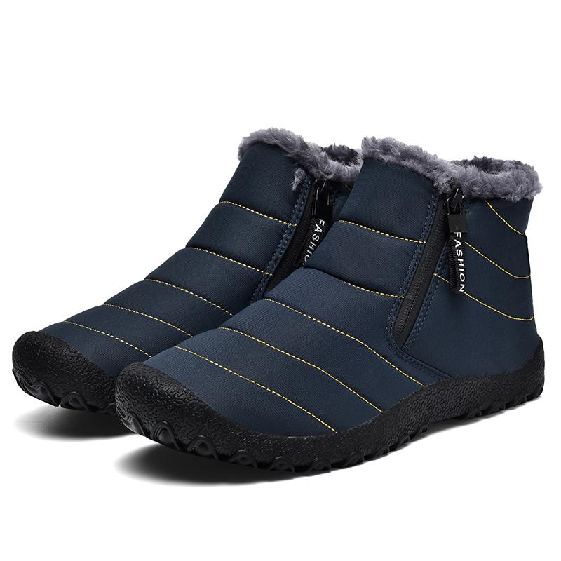 Zipper Cotton Shoes Men's Plush Snow Boots Waterproof Boots Winter Non-slip Outdoor Casual Shoes Short Boots