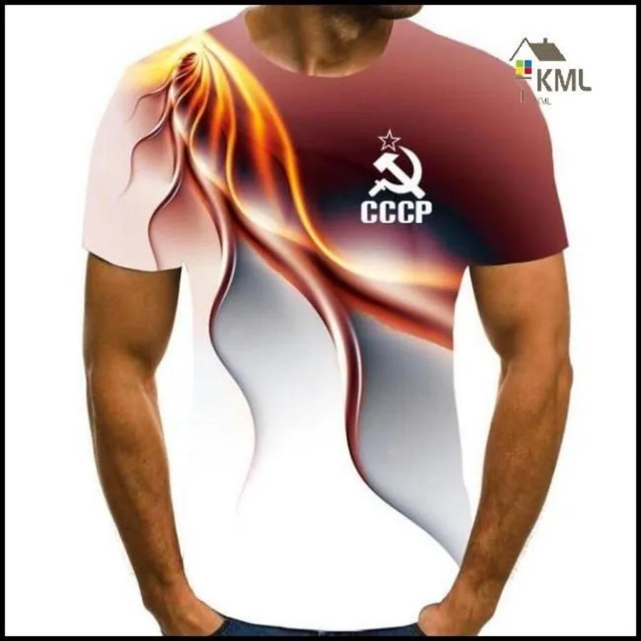 T Shirt for Mens Russian CCCP Letter Print Short Sleeve Top Leisure 3D Casual Fashion Street Polyester Man's T-shirt Tee Shirt Men Vintage Clothing