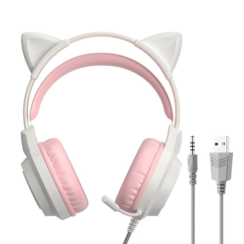 

G35 Detachable Cat Ears PC Gaming Headset Wired Over-ear Headphones with Mic Green