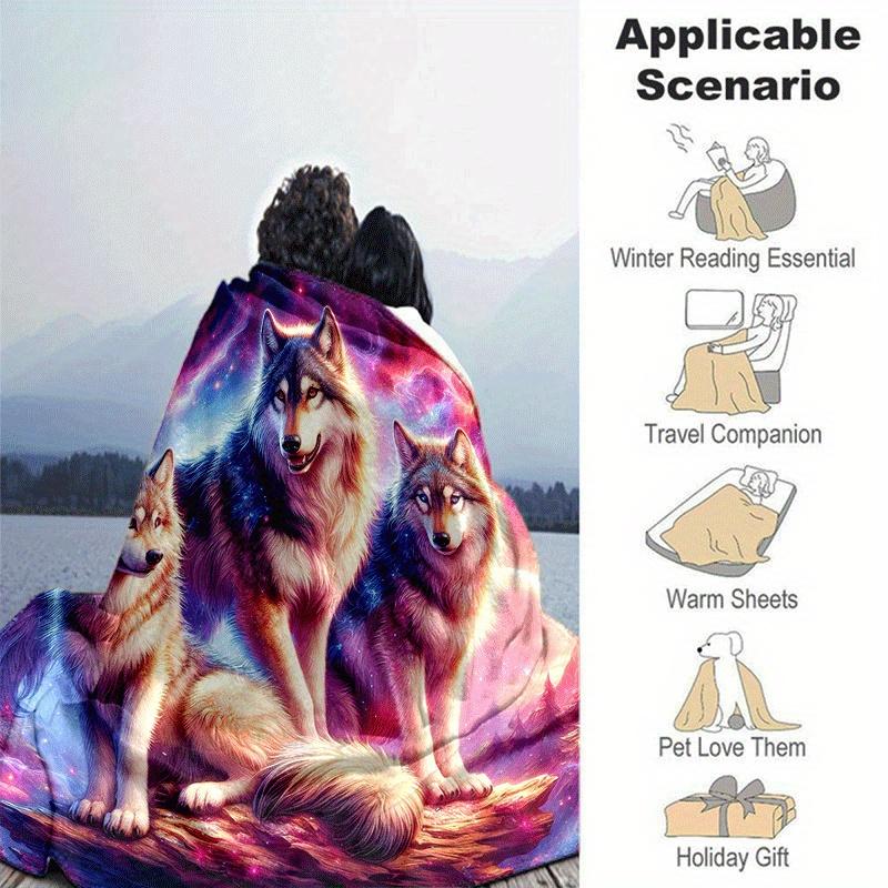 1pc Wolf Printing Lightweight Flannel Blanket, Comfortable and Warm Blanket, for Camping Sofa Bed and Couch Office, Gift