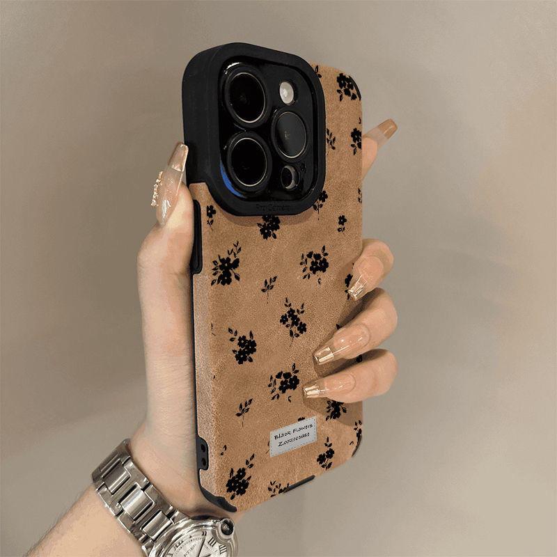Autumn and winter full screen black rose suitable for Apple 17Pro new 15 flip fur iPhon16promax anti-drop essence