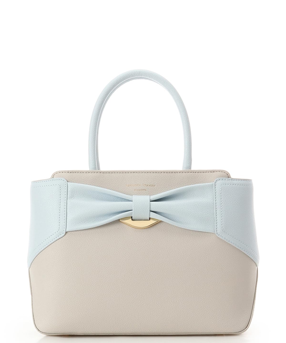 

Two-tone ribbon motif split leather handbag