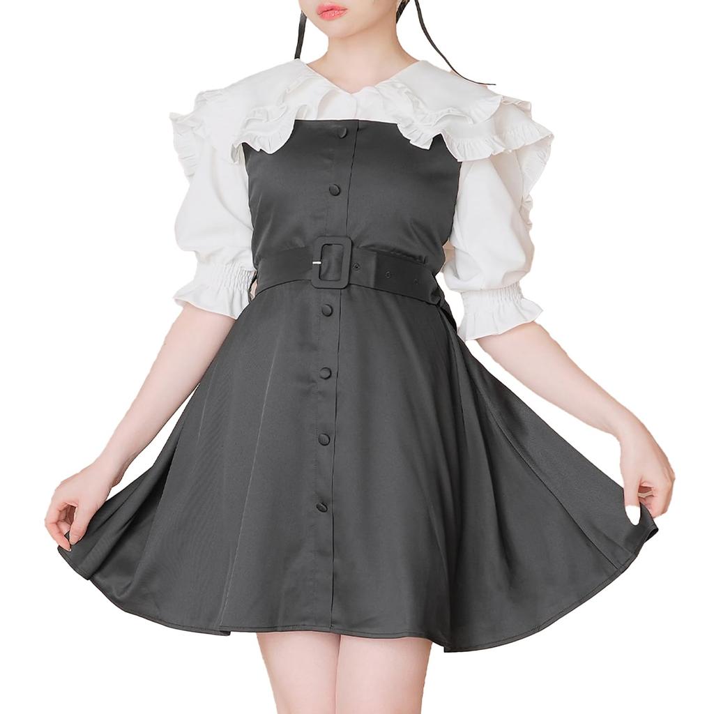 Front Button Jumper Skirt Dress, Mini, Black, Size L, Mass-Produced, Landmine Style, Sickly Cute, Yumetenbo