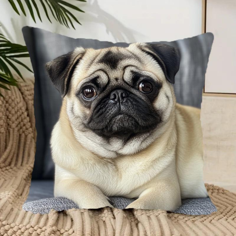 1 piece cute pug pillow cover - soft plush decorative cushion