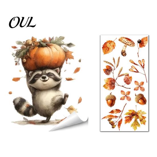Static Window Decals of Forest Animals Autumn Sticker with Cute & Maple Leaves, Removable Harvest Pastoral Theme Art Festival Clings, Waterproof