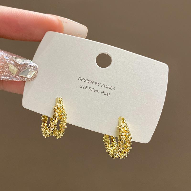 Сломанные серебряные двухслойные серьги-пусеты C-образной формы женские простые серьги в стиле холодного ветра корейские серьги