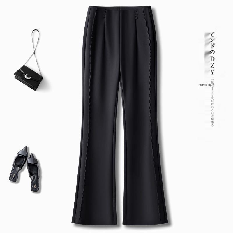 Women's High Waist Khaki Flare Pants - Slimming, Casual Drapey Style for Spring 2025