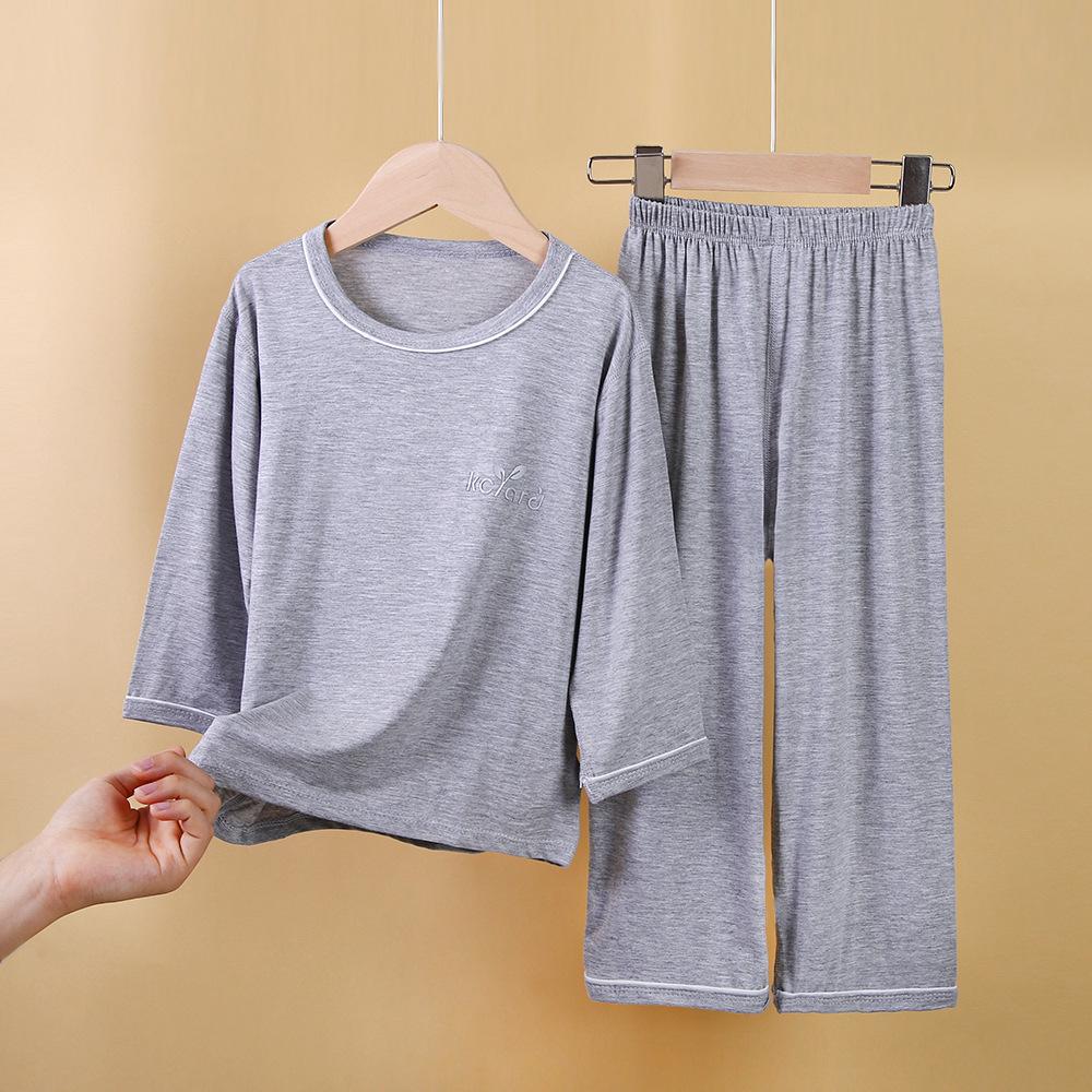 Children's Modal Suit Summer Thin Long-sleeved Air-conditioned Suit for Boys, Medium and Large Children's Home Clothes Pajamas Suit