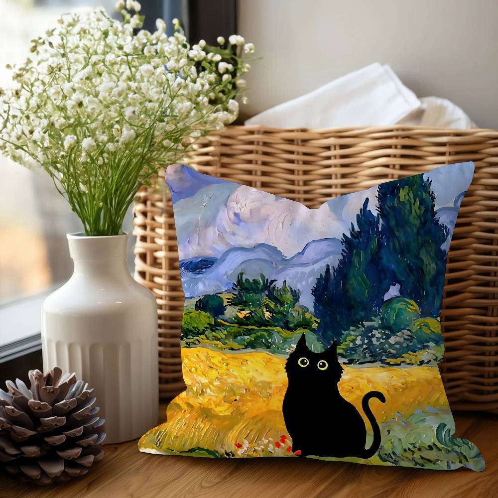 Katze Und V-Vincent V-Van Gogh Kissenbezug Design Kissenbezug Dekor Feiertagsdekoration