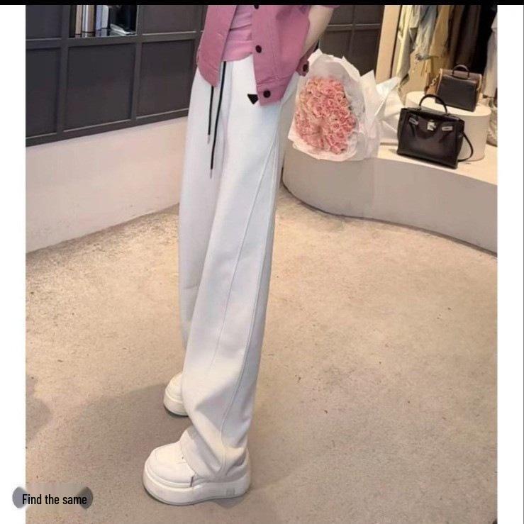 

Женские повседневные брюки на весну 2025 года с высокой талией и широкими штанинами - Прямые брюки однотонной расцветки, стройнящие фигуру M (85-100 jin) белый