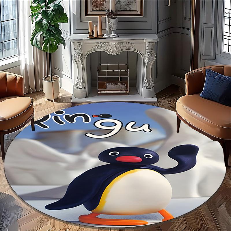 1pc Pingu1 Carpet, Round Rug, Comfortable, Suitable for Entryways, Living Rooms, Office, And Bedrooms, Christmas Decoration