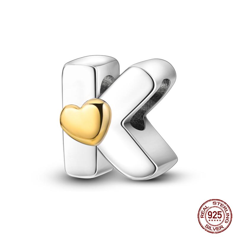 New Copper Classic Golden Heart 26 Alphabet Letters Charms Beads Fit Qikaola Bracelets Lucky Birthday Diy Jewelry