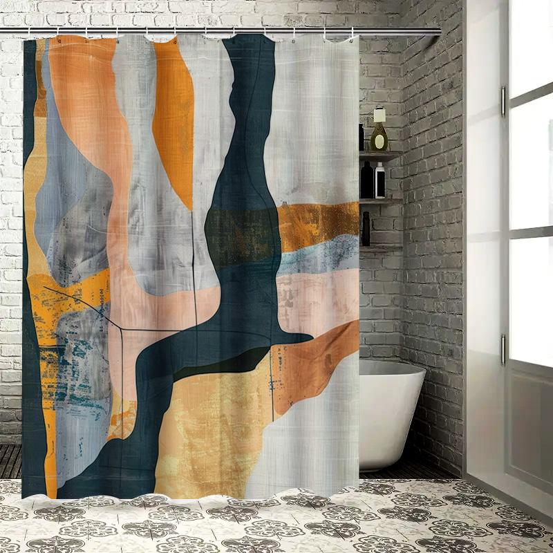 

Modern Watercolor Print Shower Curtain Neutral Colors Decor for Bathroom Rectangular Shower Curtains with Metal Hook Rings Set 7 90x180cm