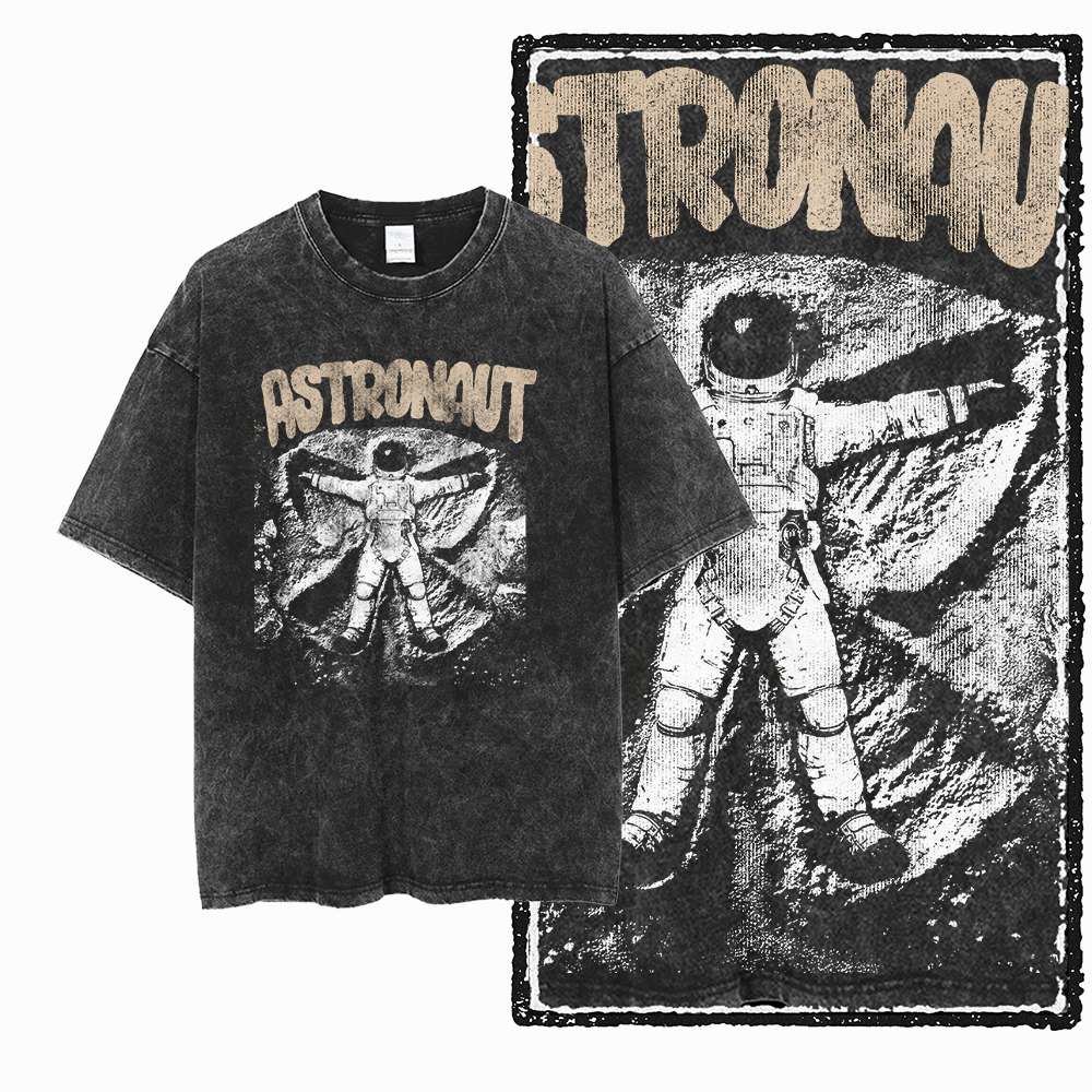 G Acid Washed Black Streetwear Cotton Space Printed Unisexs Tshirt Big Size Cool Vintage Oneck Unisexs Tee Tshirt