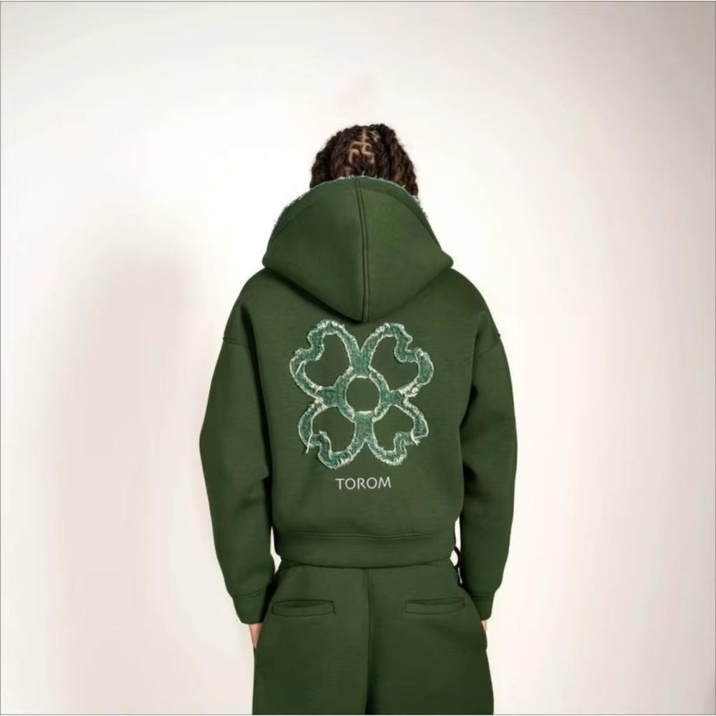 BeatStreet Embroidered Zip Hoodie & Pants Set Men Streetwear Trendy Loose Casual 2-Piece Tracksuit New Fashion