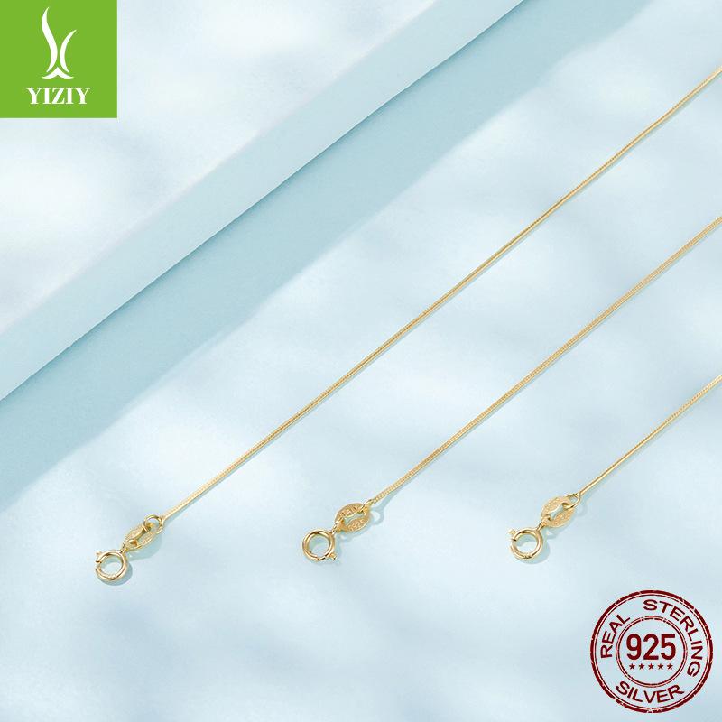 S925 Sterling Silver-Plated K Gold Basic Necklace Single Chain, Versatile Stacked Snake Bone Chain Necklace Jewelry