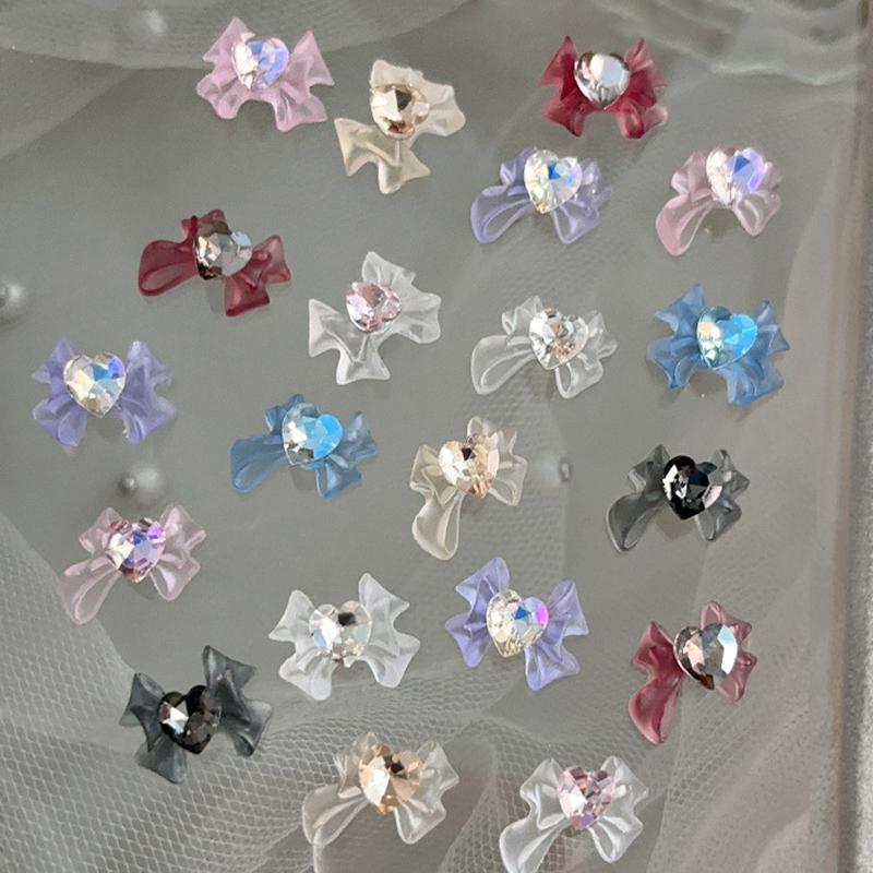 5Pcs Ribbon Resin Bow Parts Nail Charms Bow Rhinestone Jewelry Accessory For Diy Manicure Decora
