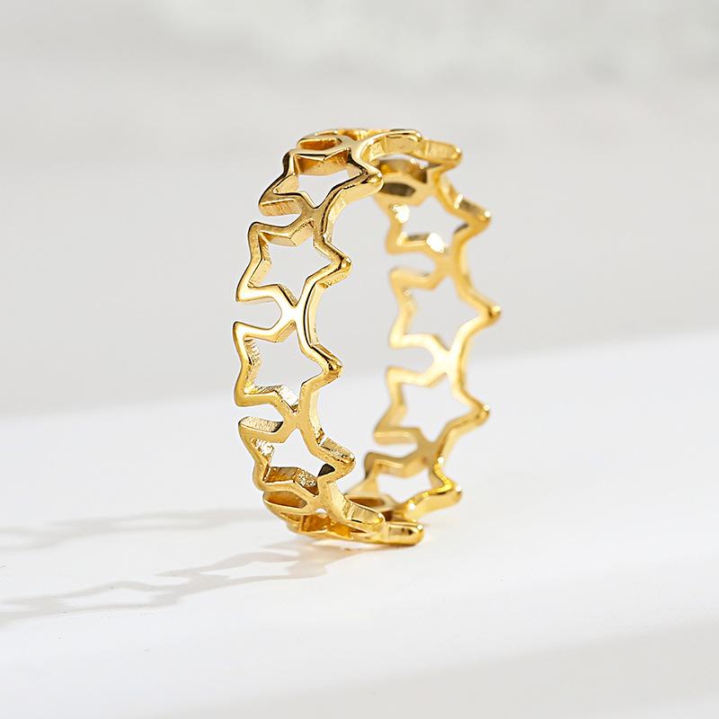 18k Gold Plated Ring Moissanite Engagement Wedding Band Stainless Steel Fade Resistant Trendy Jewelry