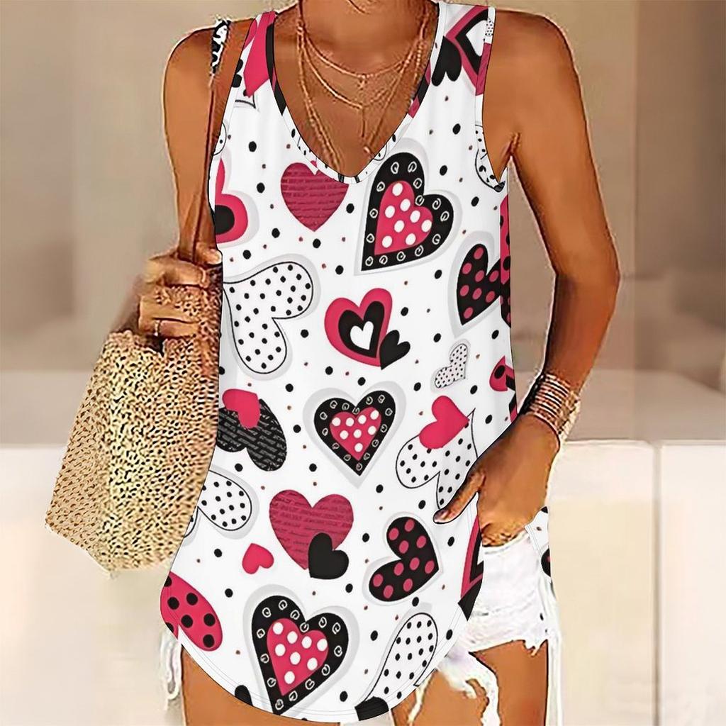 Topy bez rękawów z nadrukiem w kształcie serca 3D dla kobiet, do ćwiczeń, jogi, na siłownię, letnie koszulki sportowe z nadrukiem, rozmiary plus, ekskluzywne na Walentynki