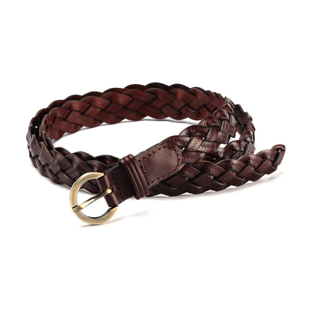 Vintage Casual Cowhide Braided Belt Ladies Dress Cummerbands Pin Buckle Waistband Weave Waist Band