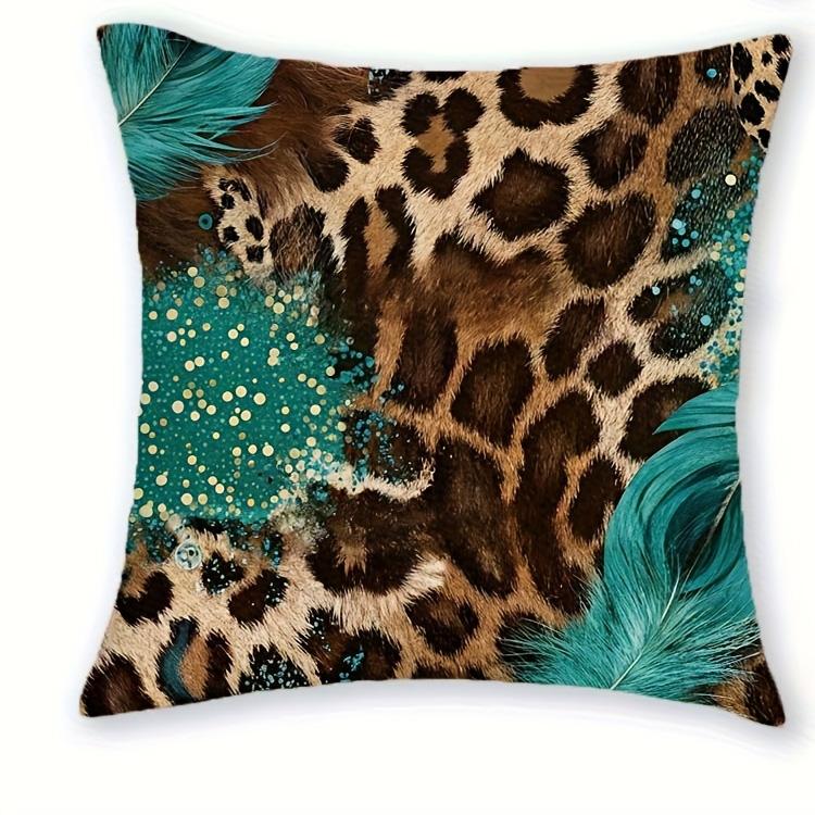 1/4 Stück Wildes Leopardenmuster Kissenbezüge Türkis Braun Safari Tier Dekorative Kissenbezüge für Zuhause Sofa Couch Kissenhülle