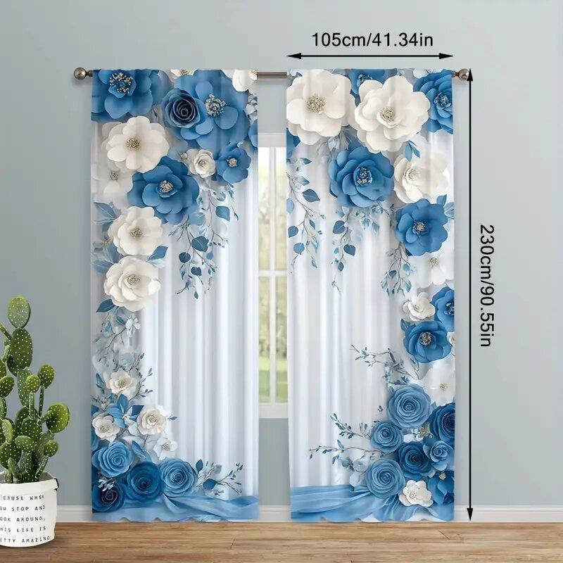 Borsa a Palo per Matrimonio con Fiori Blu Navy Tende Decorazione Camera da Letto Cucina Soggiorno Casa Realizzata in Poliestere Trattamento Finestra Seduta